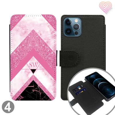 Zig Zag Heart Marble Personalizzato Flip Wallet Phone Case - 4