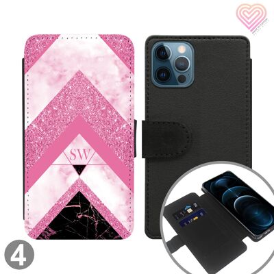 Zig Zag Heart Marble Personalised Flip Wallet Phone Case - 4