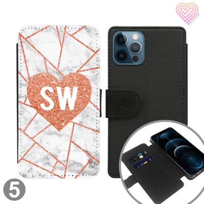 Zig Zag Heart Marble Personalizzato Flip Wallet Phone Case - 5