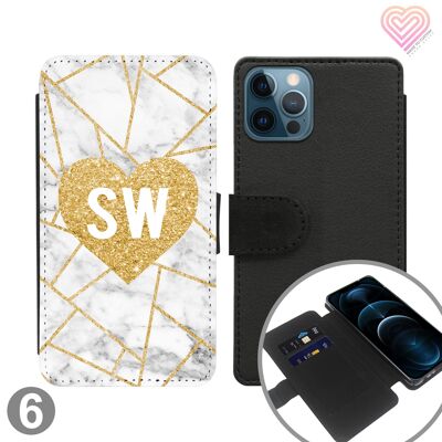 Estuche para teléfono tipo billetera con tapa personalizada de mármol con corazón en zigzag - 6