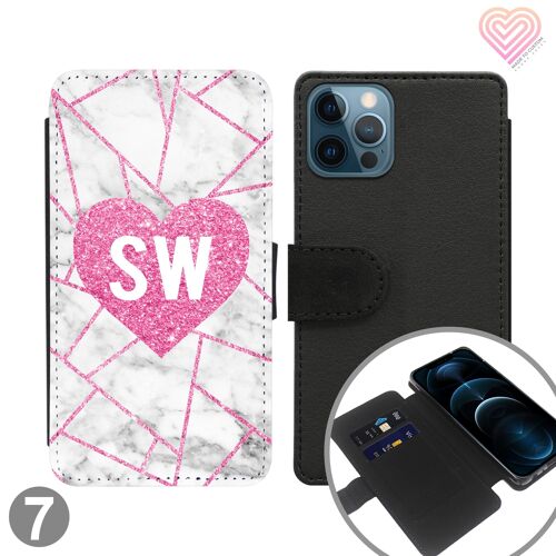 Zig Zag Heart Marble Personalised Flip Wallet Phone Case - 7