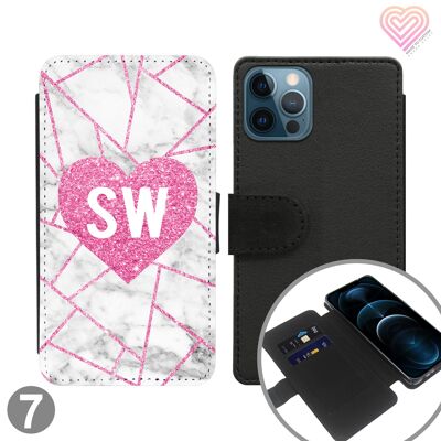 Estuche para teléfono tipo billetera con diseño de mármol y corazón en zigzag - 7