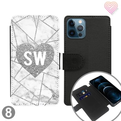 Zig Zag Heart Marble Personalised Flip Wallet Phone Case - 8