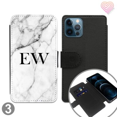 Grey White Marble Personalised Flip Wallet Phone Case - 3