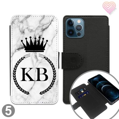 Estuche para teléfono tipo billetera con tapa personalizada de mármol gris y blanco - 5