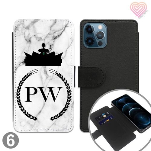 Grey White Marble Personalised Flip Wallet Phone Case - 6
