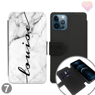 Grey White Marble Personalised Flip Wallet Phone Case - 7