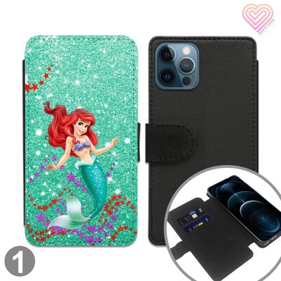 Cartoon Mouse Stitch Mermaid Flip Wallet Phone Case - 1