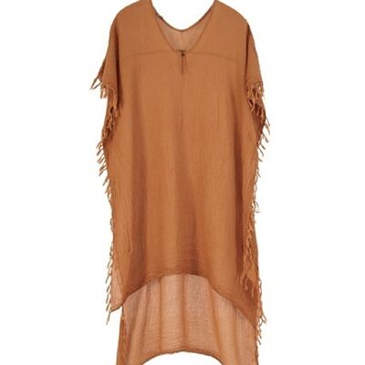 Caftan Smyrna en Coton, Ocre, Taille Unique