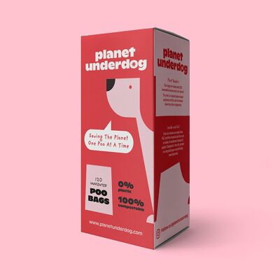 120 sacs compostables pour crottes de chien Planet Underdog - Boîte rouge