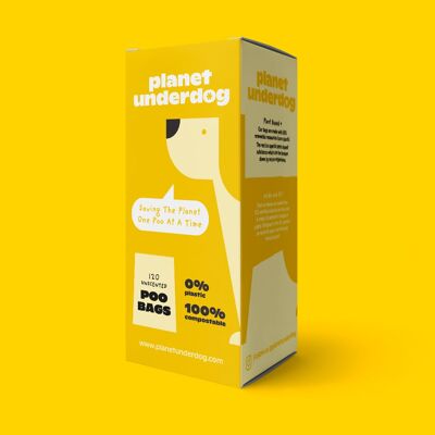 120 sacchetti per cacca di cane compostabili Planet Underdog - scatola gialla