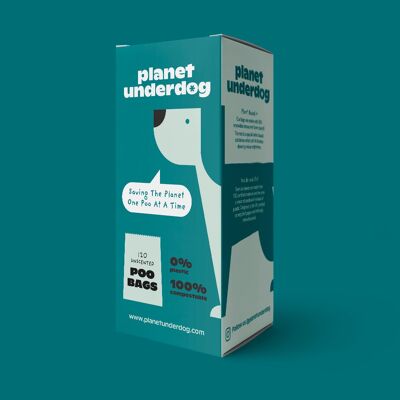 120 Sacchetti di cacca di cane compostabili Planet Underdog - Scatola verde
