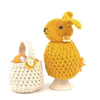 lapin chauffe-œufs durable en coton biologique - jaune - fait à la main au Népal - œuf de lapin au crochet jaune douillet 2