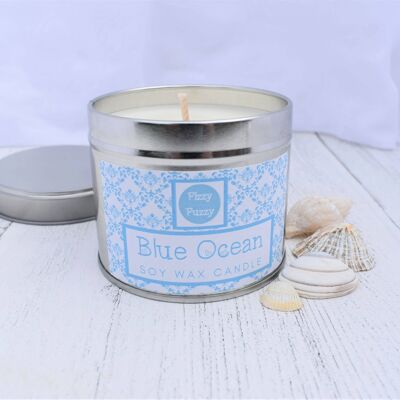 Blue Ocean Luxury Soy Wax Candle in Tin. Large 200g.