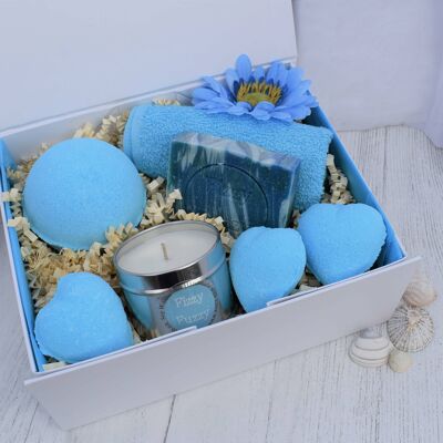 Blue Ocean Luxury Git Set Bombe da bagno, sapone, candela
