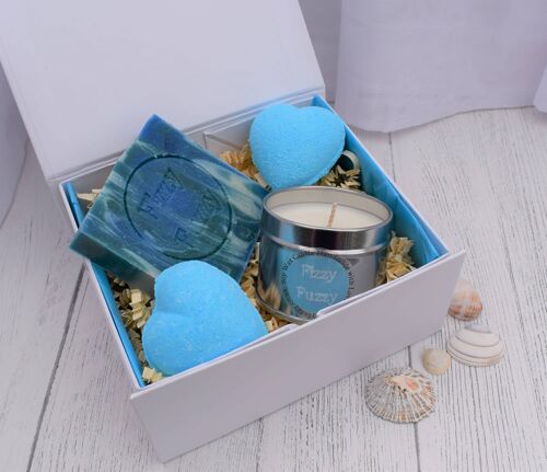 Blue Ocean Gift Set with Handmade Bath Bombs, Soap, Candle