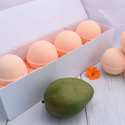 Bombes de bain artisanales Mellow Mango x 4 dans une boîte cadeau.