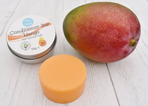 Solid Conditioner Bar in tin. Mango. For normal hair.