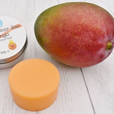 Solid Conditioner Bar in tin. Mango. For normal hair.