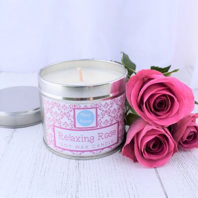 Relaxing Rose Luxury Soy Wax Candle in Tin. Large 200g.