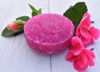 Barre de shampoing. Géranium rosat pour cheveux ternes ou colorés. 2