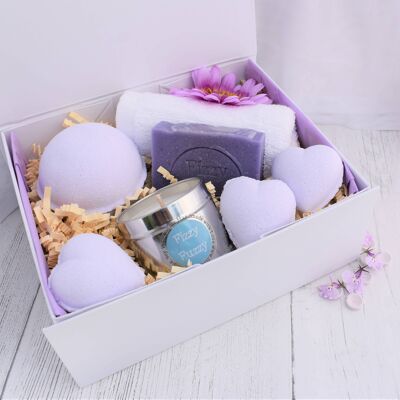 Parma Violet Gift Set with Handmade Bath Bombs. Fizzy Fuzzy