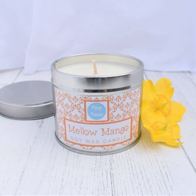 Bougie de luxe en cire de soja Mellow Mango en étain. Grand 200g.