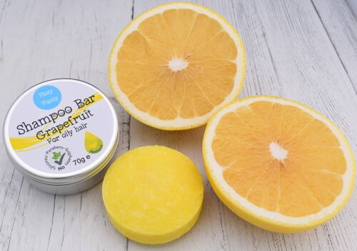 Solid Shampoo Bar in tin. Grapefruit for oily hair.