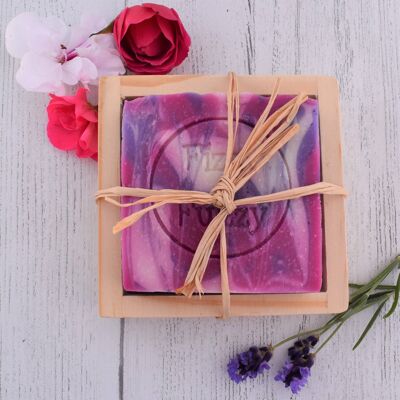 Handmade Rose Geranium Soap and Wooden Soap Dish Set.