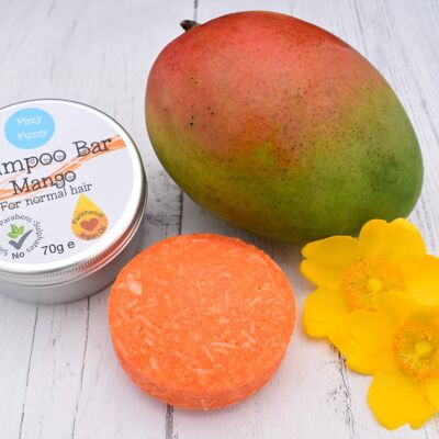 Solid Shampoo Bar in tin. Mango. For normal hair.