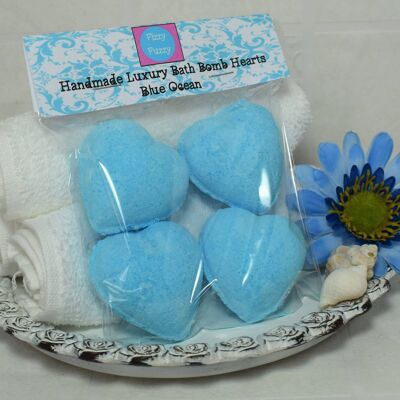 Heart Bath Bombs x 4 Blue Ocean Heart Bath Bombs Fizzy Fuzzy