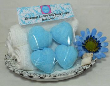 Bombes de bain cœur x 4 Blue Ocean Heart Bombes de bain Fizzy Fuzzy 1