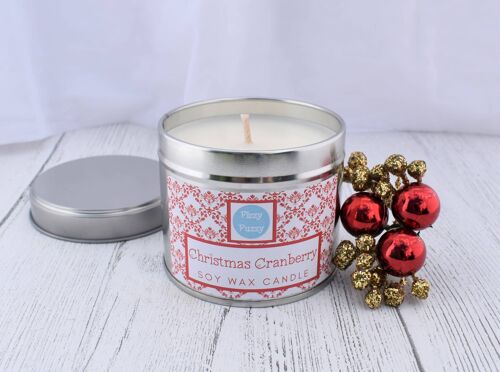 Christmas Cranberry Luxury Soy Wax Candle in Tin.