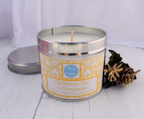 Christmas Fizz & Clementine Luxury Soy Wax Candle in Tin.