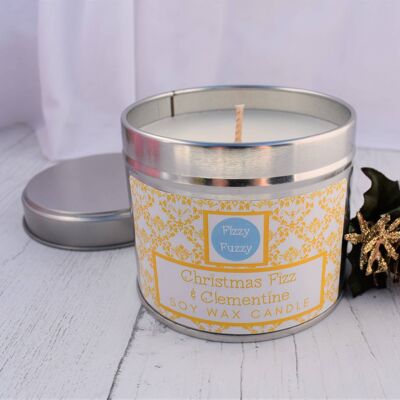 Christmas Fizz & Clementine Luxury Soy Wax Candle in Tin.