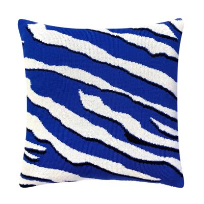 Coussin Tricoté Laine & Cachemire Wild Tiger Bleu Electrique