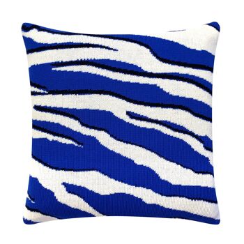 Coussin Tricoté Laine & Cachemire Wild Tiger Bleu Electrique 2