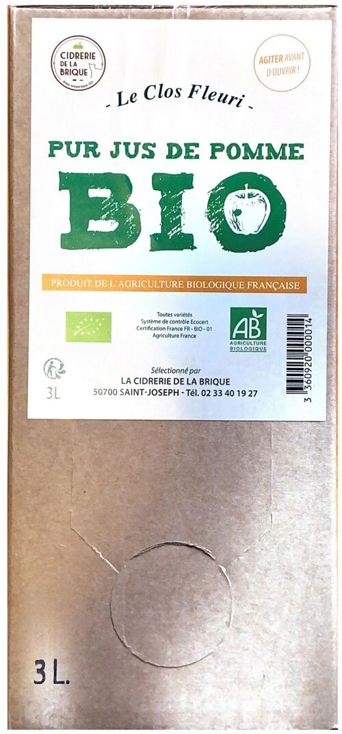 Jus de Pomme BIO BIB 3L  - Le Clos Fleuri