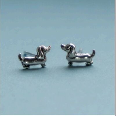 Boucles d'oreilles chien saucisse en argent sterling