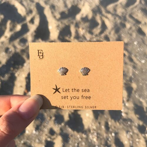 Sterling Silver Shell Studs "Let the sea set you free"