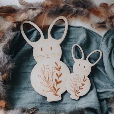 Duo di coniglietti pasquali in legno da posare