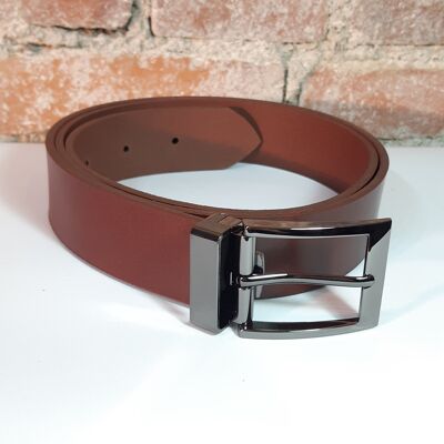 leather belt universal size Mahogany gunmetal buckle