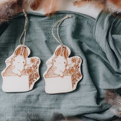 2 wooden Easter bunny labels