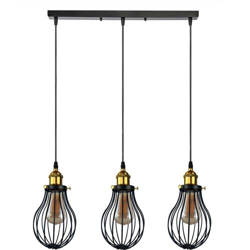 Modern Vintage Industrial Black Metal Wire Cage Loft Pendant Lamp Ceiling Light~3448 - 3 Head Rectangle Base - Yes