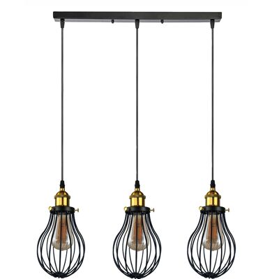 Modern Vintage Industrial Black Metal Wire Cage Loft Pendant Lamp Ceiling Light~3448 - 3 Head Rectangle Base - Yes