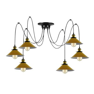 Lámpara colgante trenzada de araña grande y moderna, 6 cabezales, racimos de lámparas colgantes de cono amarillo, lámpara de techo, iluminación ~ 3436