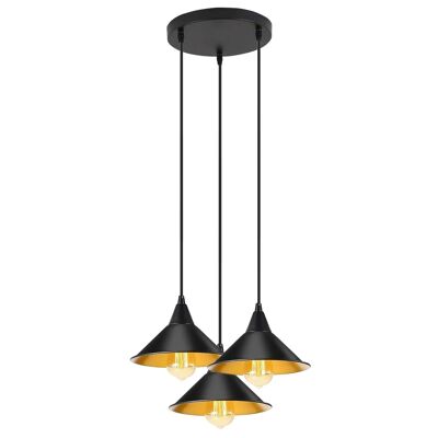 Techo de metal industrial de 3 cabezas Lámpara colgante colorida Lámpara de luz retro colgante moderna ~ 3429 - Negro - Sí