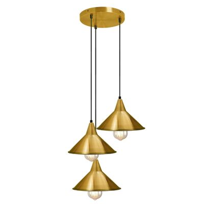 Plafonnier industriel à 3 têtes en métal, abat-jour coloré, lampe rétro suspendue moderne ~ 3429 - Laiton jaune - Oui