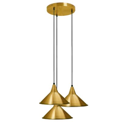 Plafonnier industriel à 3 têtes en métal, abat-jour coloré, lampe rétro suspendue moderne ~ 3429 - Laiton jaune - Non