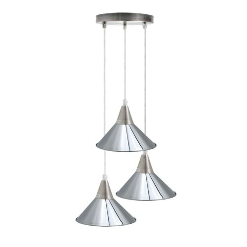 3 Head Industrial Metal Ceiling Colorful Pendant Shade Modern Hanging Retro Light Lamp ~ 3429 - Chrome - No